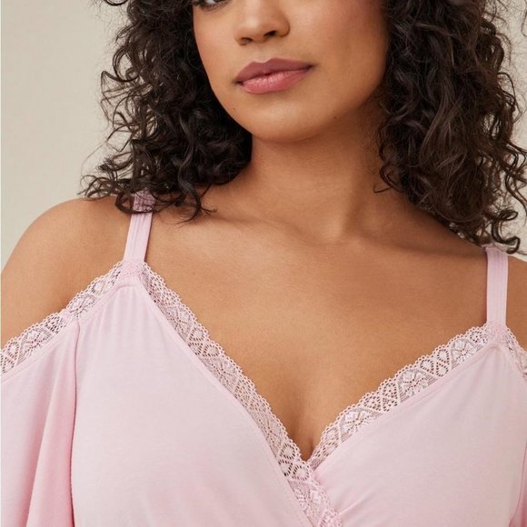 Babydoll Super Soft Surplice Lace Trim Cold Shoulder Top Size 4X - Picture 4 of 4